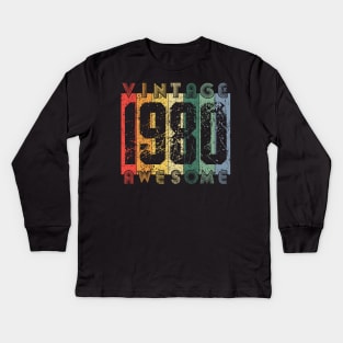 40th Birthday Gift Retro Vintage Style Born in 1980 Design Kids Long Sleeve T-Shirt